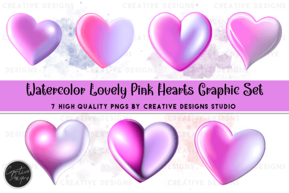 3D Cartoony Pink Hearts Graphic Set: Design Applications