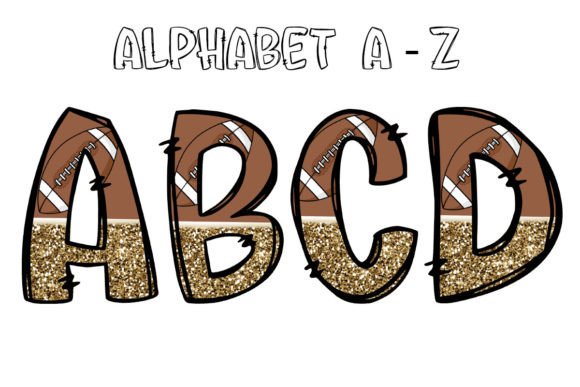 American Football Gold Glitter Alphabet: Bold Design Assets
