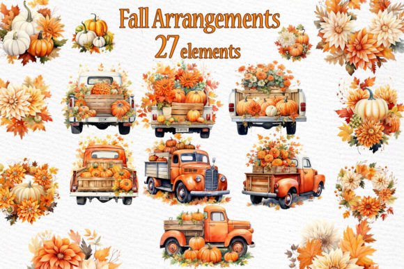 Autumnal Artistry: Fall Clipart Pumpkins Arrangements PNG