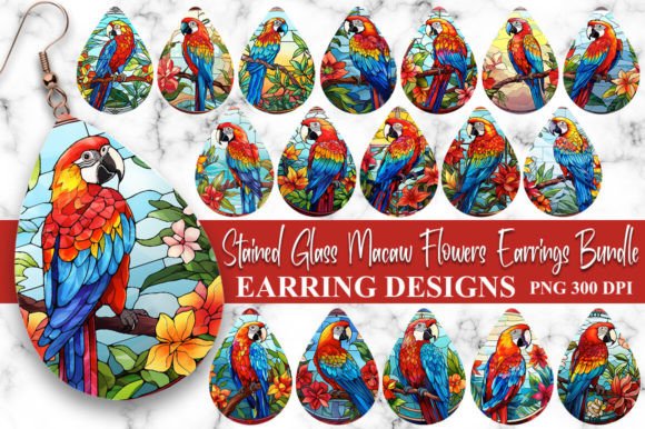 Bring Vibrant Artistry to Your Projects with Stained Glass Macaw Flowers Earrings Bun