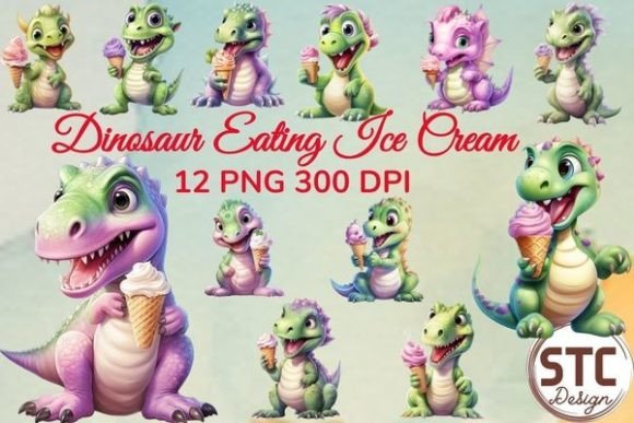 Dinosaur Eating Ice Cream Sublimation: A Playful Design Asset