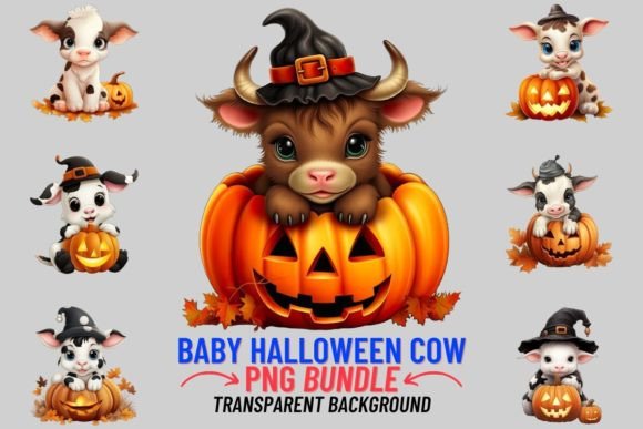 Enchanting Watercolor Baby Halloween Cow Sublimation Clipart
