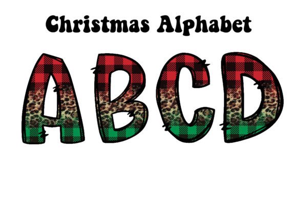 Festive Charm: The Christmas Alphabet PNG Green Red Plaid Set