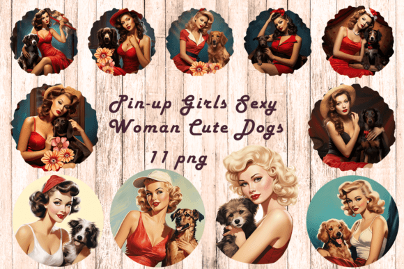 Pin-up Girls Sexy Woman Cute Dogs: A Retro Design Powerhouse