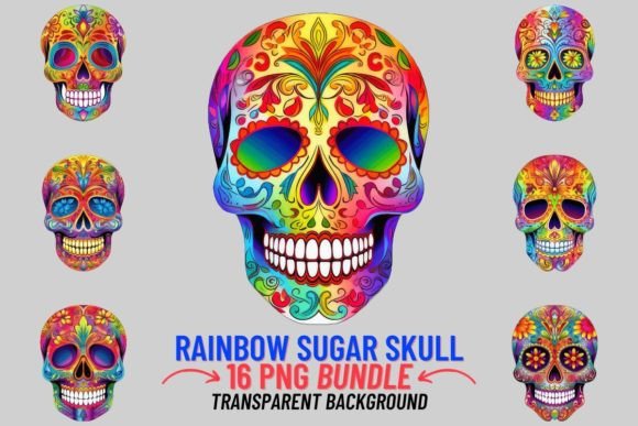 Rainbow Sugar Skulls Sublimation Clipart: A Burst of Festive Creativity