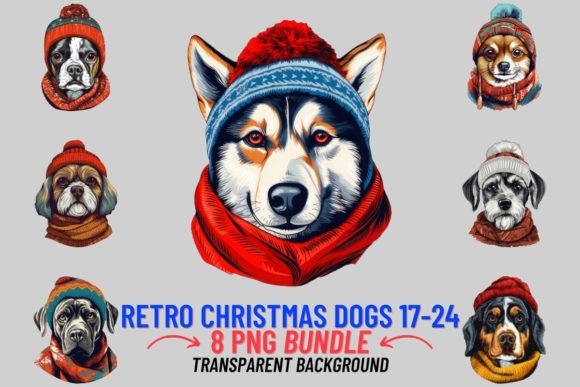 Retro Christmas Dogs Sublimation 17-24: Festive Canine Art for Your Projects