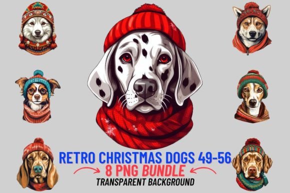 Retro Christmas Dogs Sublimation 49-56: Festive Design Assets