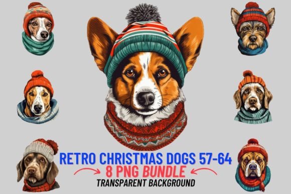 Retro Christmas Dogs Sublimation 57-64: Festive Canine Art