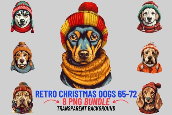 Retro Christmas Dogs Sublimation 65-72: Festive Canine Art for Designers
