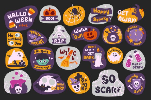 Spooky Season Design Assets: Halloween Badge Illustration Set