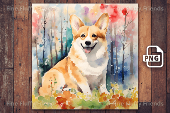 Watercolor Floral Corgi Dog: A Charming Design Asset